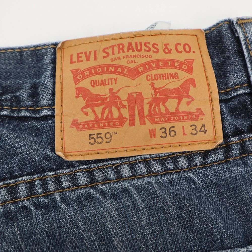Levis 559 Relaxed Straight Jeans Mens 36x34 Blue Distressed‎ Paint Splatter